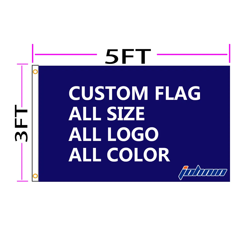 JOHNIN 3x5 Fts aangepaste logo vlag aanpassen printbanner elke kleur met doorvoertules OEM DIY digitaal printen naar uw eigen idee