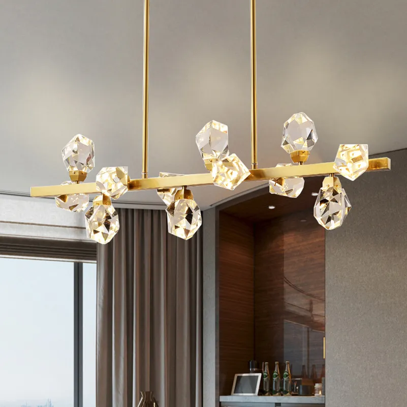 Ice Cube ljuskrona modern vardagsrum diamant kristall lampa rektangel mässing guld inomhus belysning loft matsal heminredning