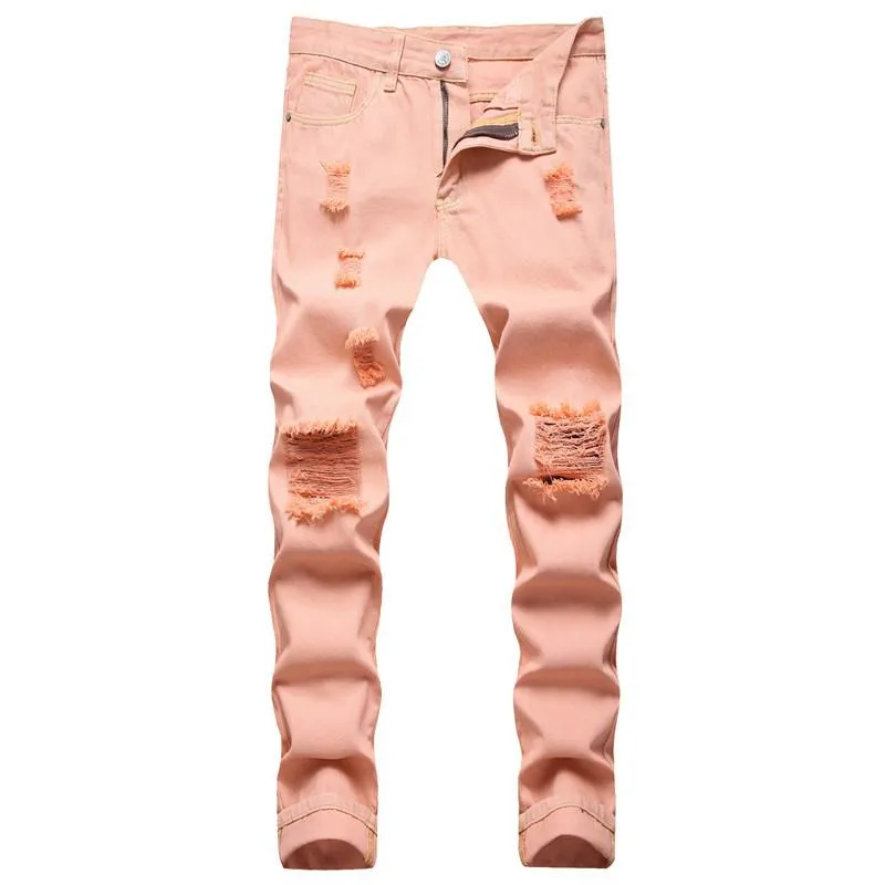Pink ripped online jeans mens