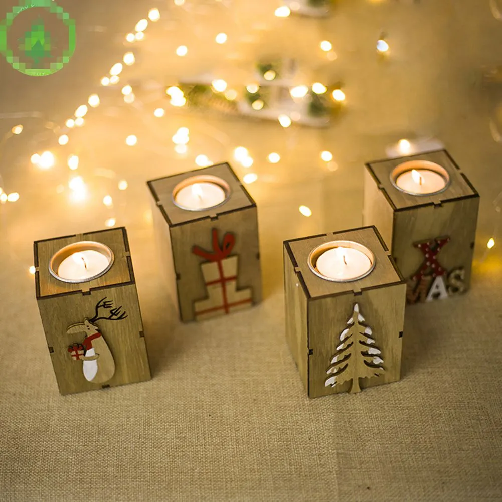 Kerst kaarshouder 9 * 7 * 7cm mini houten kandelaar decoratie patroon van rendier boom theelichthouder voor xmas home decor hout gemaakt DHL / FedEx levering