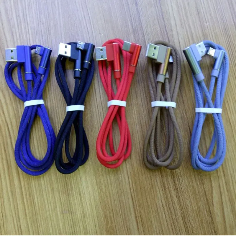 Câbles Micro USB type-c en alliage à 90 degrés, tissu 2,4 a, 1m, 3 pieds, pour Huawei Lg Samsung S8 S9 S10