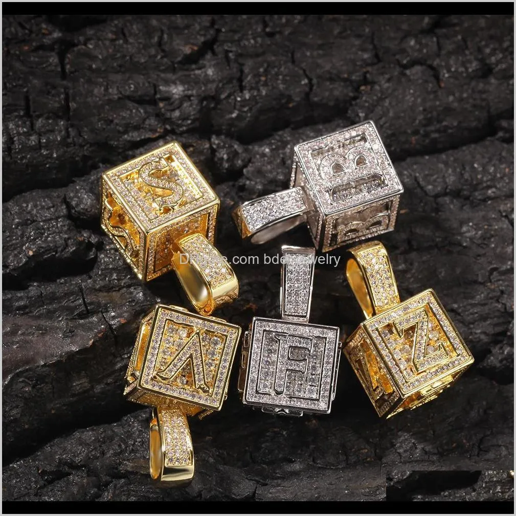 ice out zircon square dice with english letters pendant necklace custom fashion top quality name letter chain