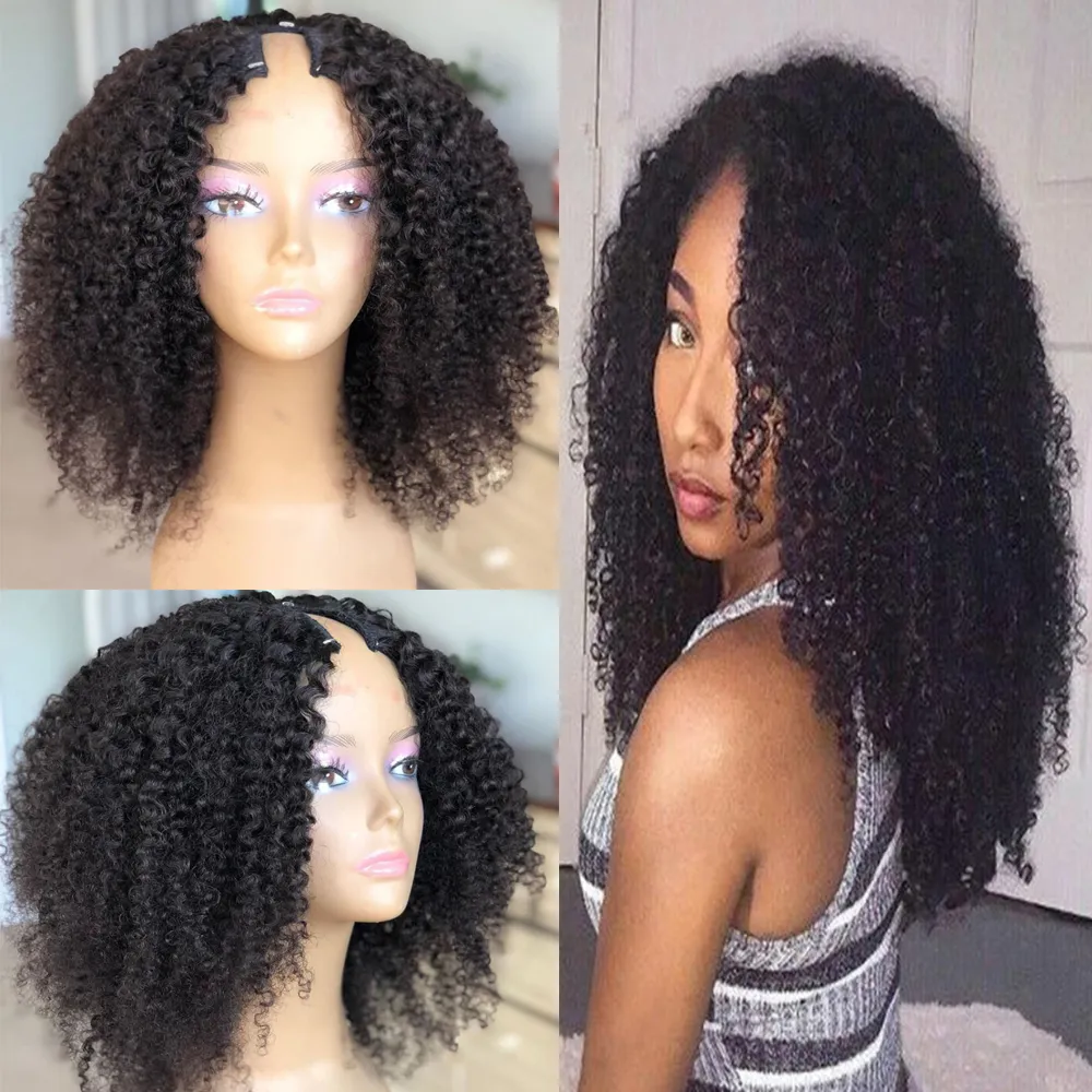 Afro Kinky Curly U Część Peruka Ludzkie włosy Brazylijski Remy 150 Gęstość Glueless