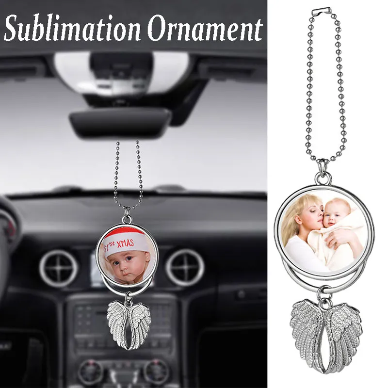 Sublimation Car Ornament Decorations Pendant Necklace Angel Wings Shape Blank Hot Transfer Printing Consumables Supplies Decor Keychain Keyring for Women Girl