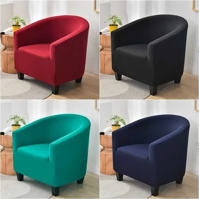 Solid Color Fauteuil Couch Cover Relax Retch Single Seater Bath Tub Club Sofa Slipcover voor Woonkamer Elastische Wasbare 211207