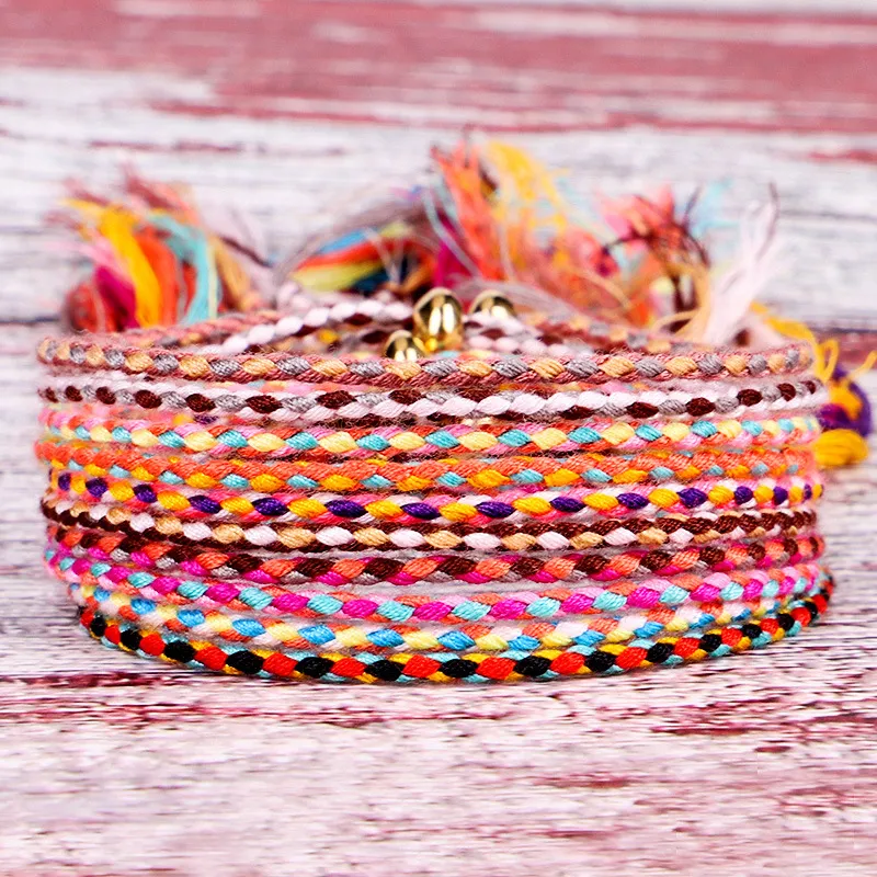 Smycken Skrivning och Spela Handgjorda Armband Twisted Trådlänk Kedja Tibetansk Bomull Koppar Bead Tassel Hand Rope Justerbar