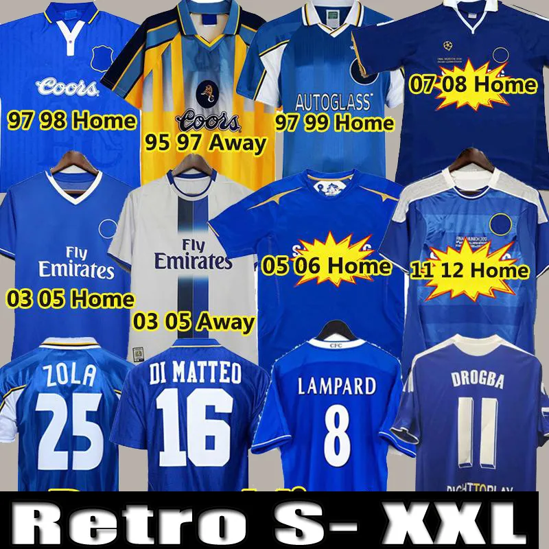 Chelsea FC Classique rétro Drogba 2011 Maillots de football Torres Jersey Lampard 2011 2012 Final 1996 97 99 82 Chemise Vintage Crespo Classic 03 05 06 Cole Zola Vialli 07 08