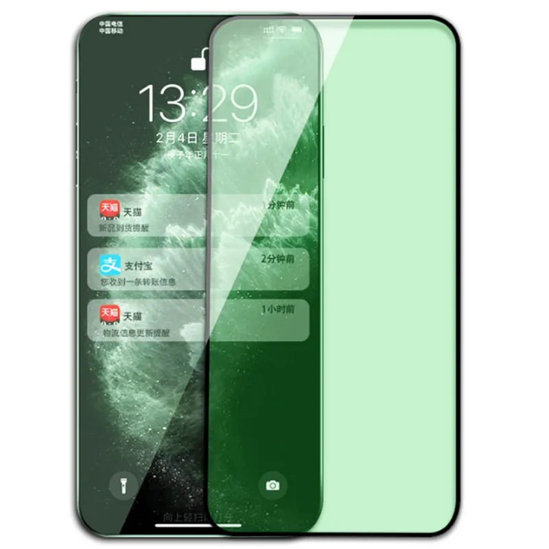 Proteggi schermo per iPhone 15 Pro Max 14 Plus 13 Mini 12 11 XS XR X 8 7 SE Luce verde Proteggi gli occhi Pellicola protettiva a copertura totale in vetro temperato Scudo di copertura curvo premium
