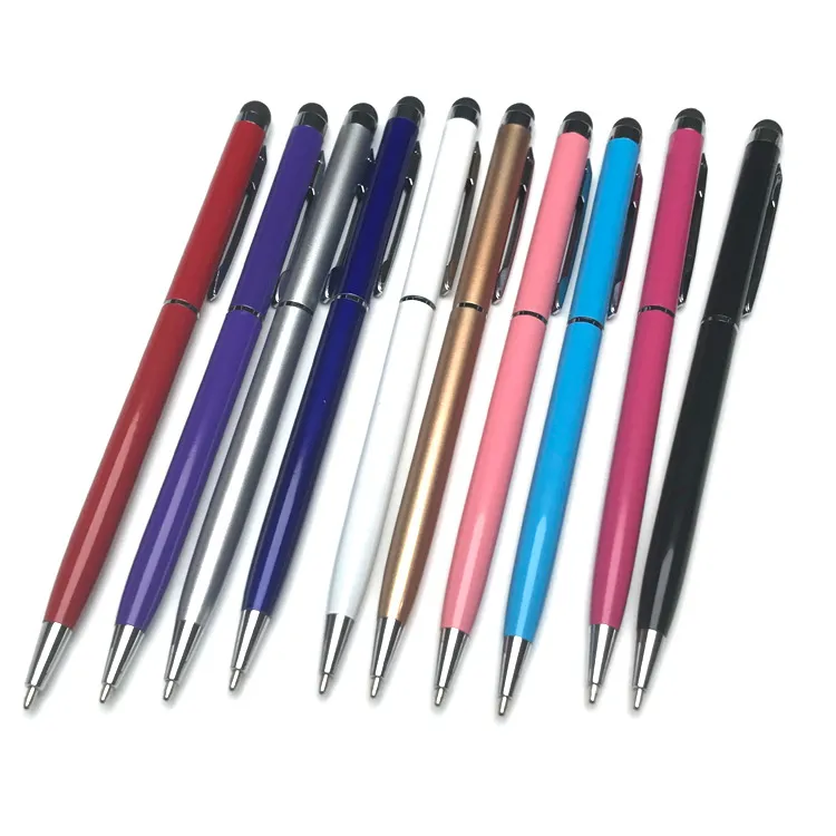 Factory metal ball point mobile phone screen dual function flat capacitance pen student school prize gift touch pen