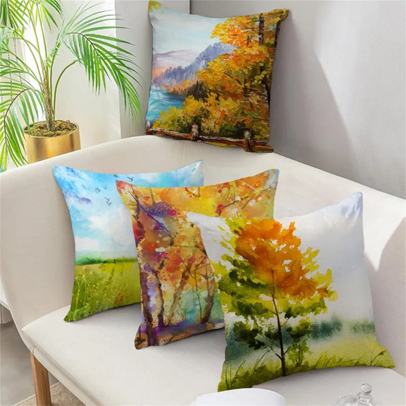 Coussin/oreiller décoratif automne arbre impression cas feuilles jaunes coussins pour salon chambre canapé chaise housse de coussin Cojines 45x45