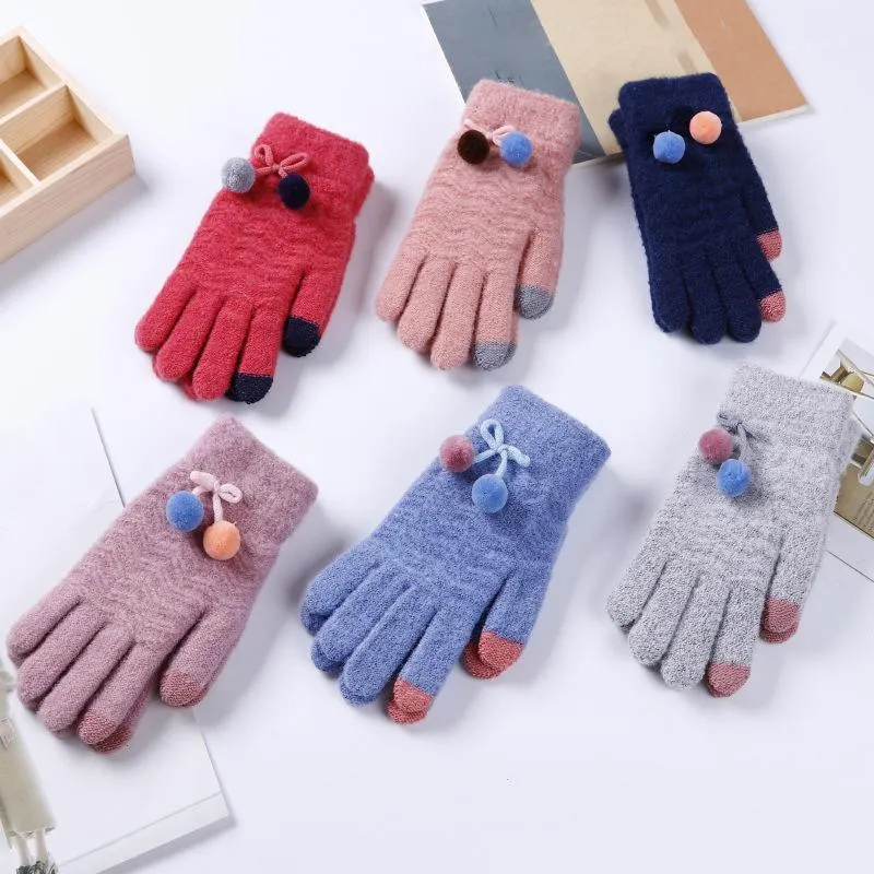 Five Fingers Gloves Winter Touch Screen Women Warm Stretch Girl Knitted Mittens Full Finger Guantes Female Crochet Autumn Woolen Cute Glove1