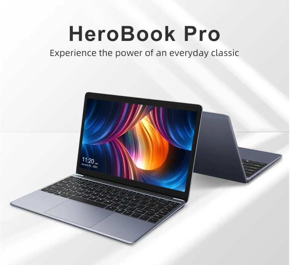 جهاز كمبيوتر محمول Chuwi Herobook Pro 14.1 "FHD شاشة Intel Celeron N4020 Dual Core UHD Graphics 600 GPU 8GB RAM 256GB SSD Windows 11