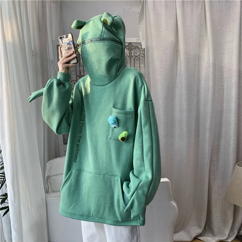 Mens Fashion Hoodies Hiphip Frog Hooded Sweatshirts Casual Solid Color Autumn Pullovers 2021 Womens Trackshirts