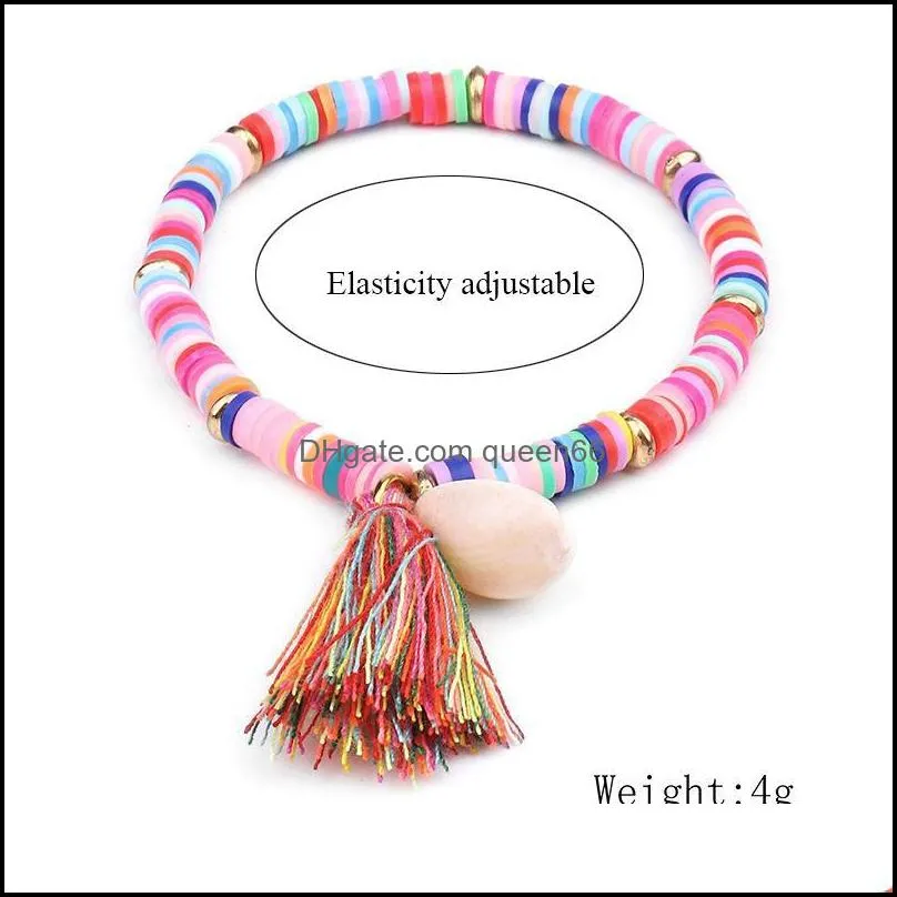 Hot Sell Colorful Tassel And Shell Charms Resin Beaded Bracelet Femme Handmade Boho Bracelet For Women DIY Making Jewelry Gift Summer