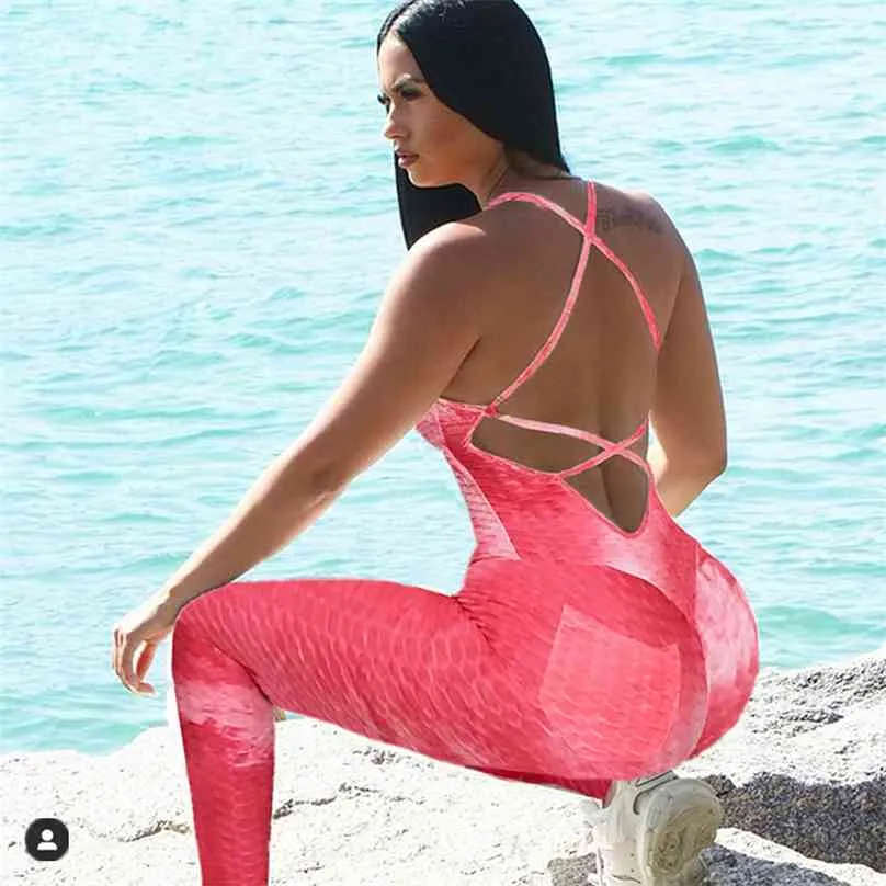 Färgplatta ActiveWear Women Booty Jumpsuit Workout Kläder Push Up Byxor Tracksuit Fitness Running Gym Yoga Set 210802