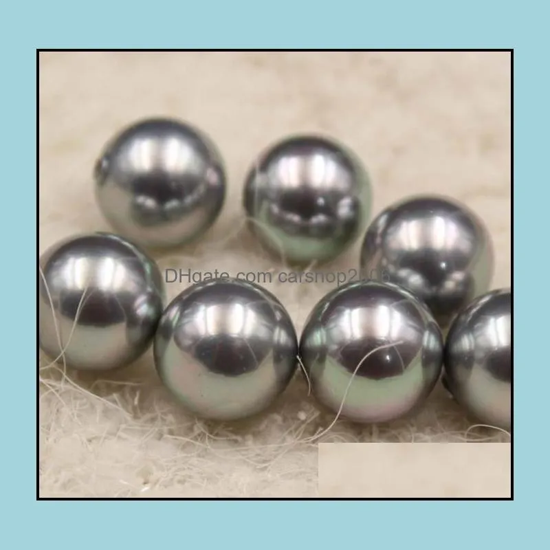 8-14mm Perfect Circle Single Artificial Shell Pearl Grey Half Hole Loose Beads Jewelry