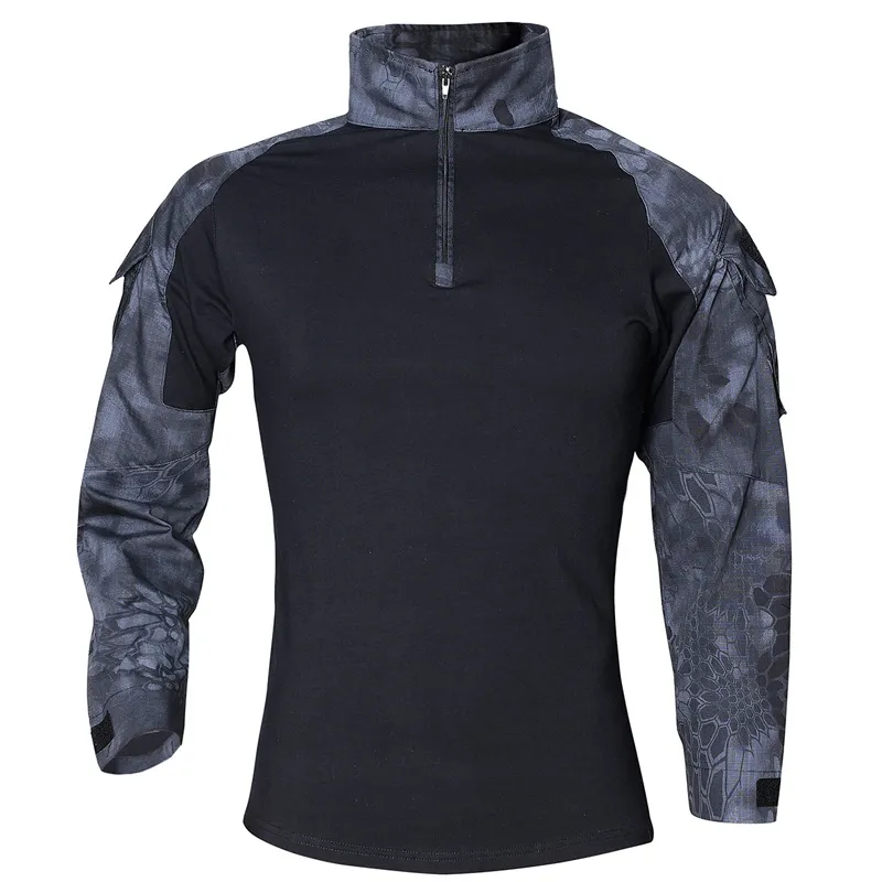 Men Tactical Combat Shirt Camouflage Long Sleeve Zipper Casual Hunting Fishing Cycling Tops Clothes Outwear Sports Paintball Airsoft Shirts