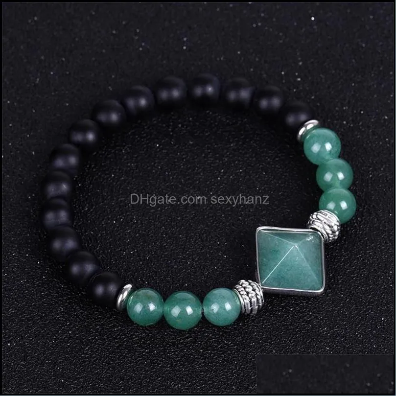 Charms Adjustable Natural Stone Beads Pyramid Shape Bracelet For Women Energy Chakra Bangles Bracelets Men Handmade Yoga Jewelry Beaded,