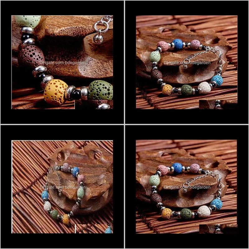 fashion bohemian lava stone multicolor bracelets bangles for women jewelry silver plated essential oil diffuser bracelet ps1502