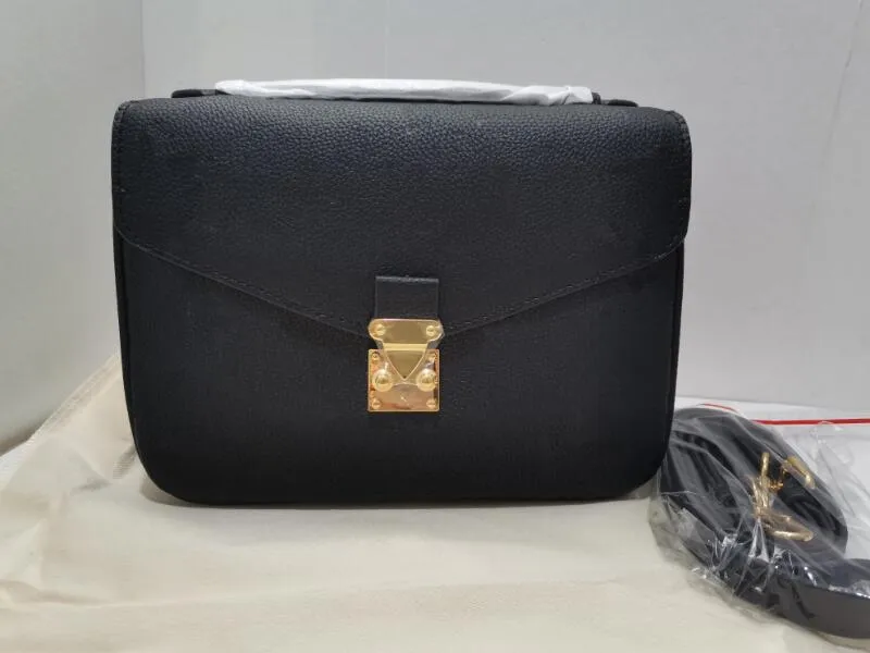 RealFine888 3A Kwaliteitstassen M41487 25cm Pochette METIS EMPREINTE lederen schouderhandtassen voor vrouwen met stofzak