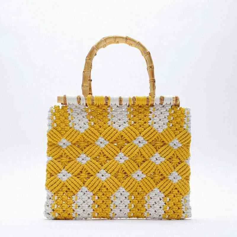 Shopping Bags Sac main poigne en bambou pour femmes, 2022, sac de plage fil uni, grand fourre-tout styliste d't vacances 220303