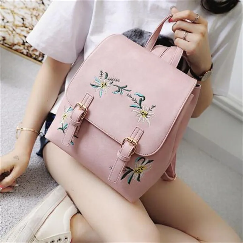 Sacs de plein air marque femmes sacs à dos en cuir femme école pour filles sac à dos petite broderie florale fleurs sac à dos Mochila