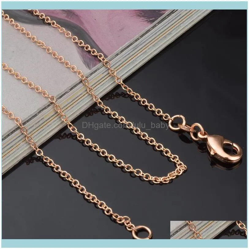 Chains 1pcs 1MM Rolo Link Chain Necklace Rose Gold Color 16/18/20/22/24/26/28/30inch Long Lobster Clasp