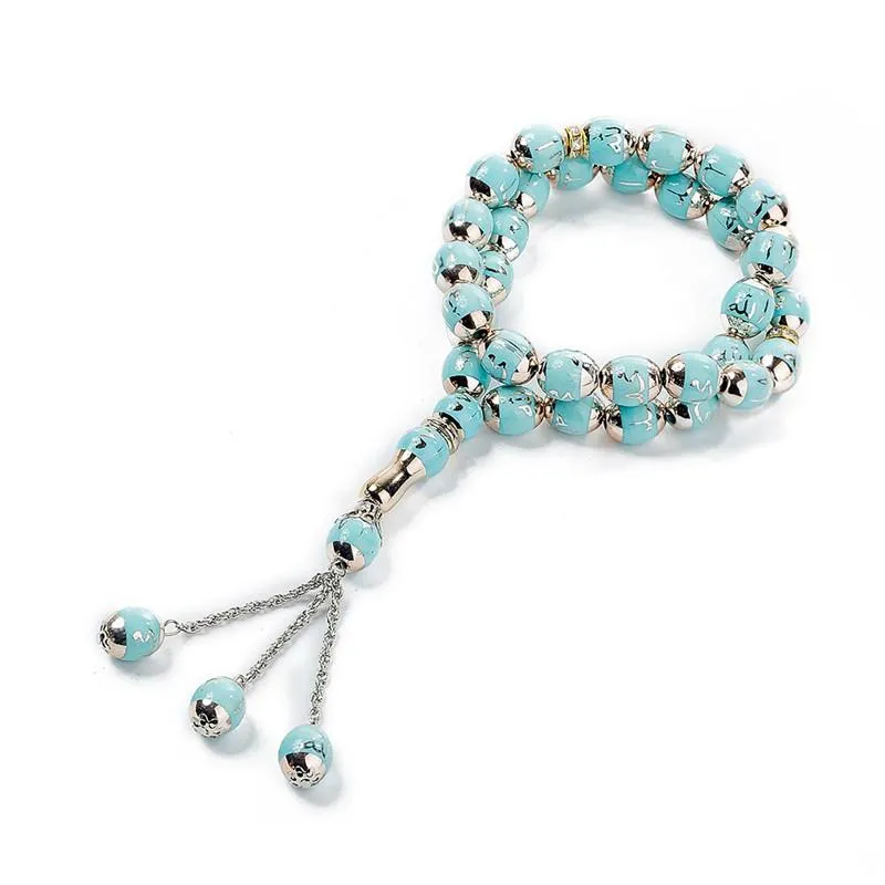 Bracelet religieux islamique unisexe pour hommes et femmes, en résine, 33 perles Tasbih gravées, Bracelet de prière musulmane, perles personnalisées, brins 266G