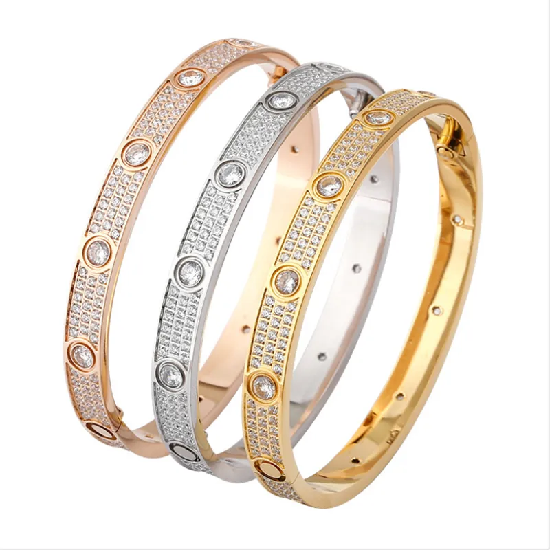 Berlockarmband för kvinnor män älskar armband silver roséguld titan stål modedesigner smycken skruvmejsel diamantarmband armband med dammpåse
