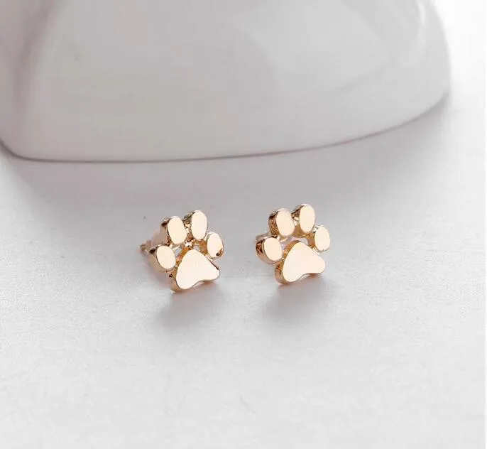 NEW pet cat dog lover paw print stud earrings Puppy Memorial Minimalist earring cute animal footprint gold silver plated earrings free ship