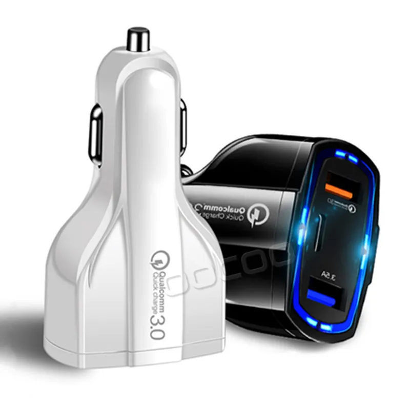 3 in 1 USB Car Charger Fast Charging Type-C QC 3.0 PD Type C Quick Charge for Adapter Samsung Android Cellphone Factory Wholesale