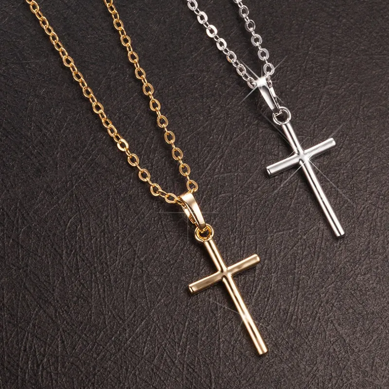 Necklaces Fashion Female Pendants Dropshipping Gold Black Color Crystal Jesus Cross Pendant Necklace Jewelry for Men/women Wholesale Accessory