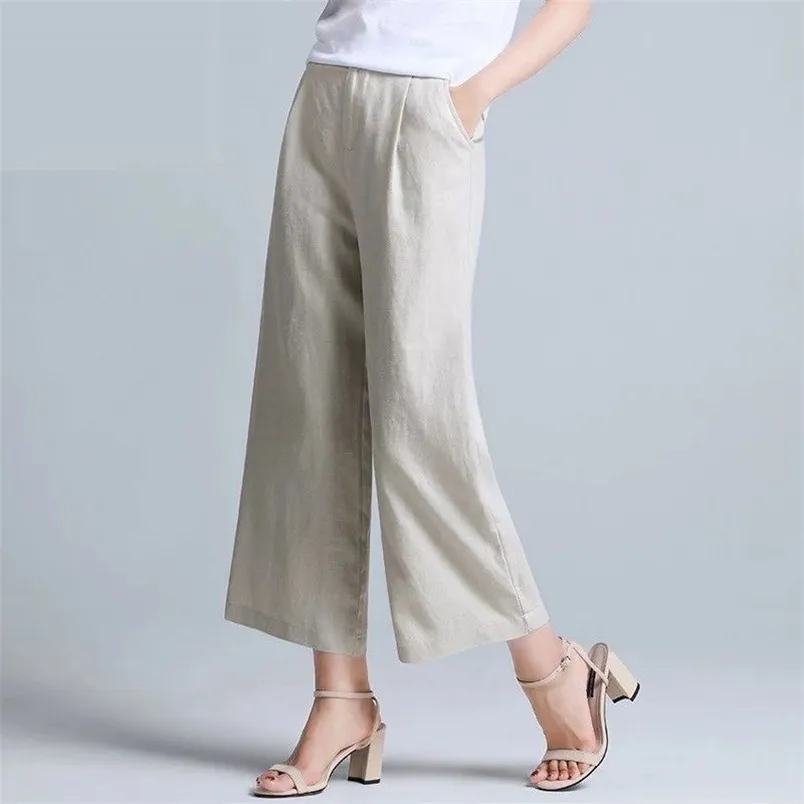 Ankle Length Summer Dress: Womens Loose Fit Cotton Linen Pants