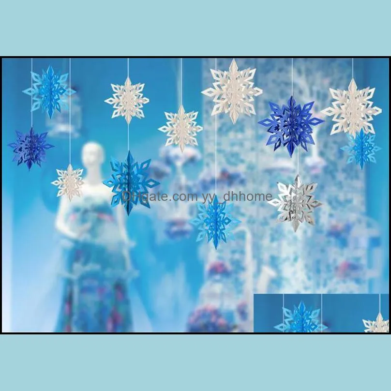 Cardboard 3D Hollow Snowflake Hanging Ornaments New Year Christmas Decorations 6 Pcs/Set for Home Party Decoration