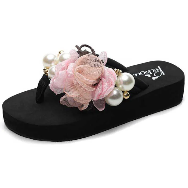 Yaz çocuk flip-floplar kızlar düz kaymaz plaj ayakkabı tutam sandalet kadın moda çiçek terlik giymek S79 210712