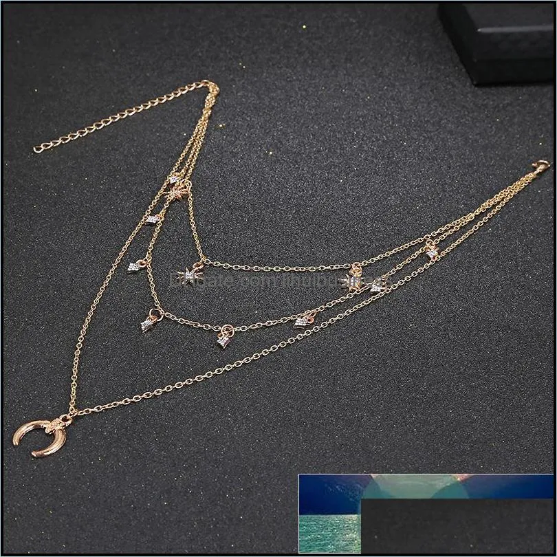 Boho Jewelry Multi Layer Rhinestone Sun Choker Necklaces for Women Moon Pendant Vintage Collier Choker Necklace N546