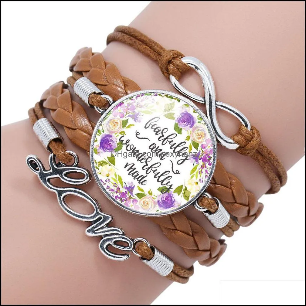 Religion Scripture Multi layered Leather rope Bracelets For Women Men Glass Cabochon Holy Bible charm Bangle Fashion Jewelry in Bulk