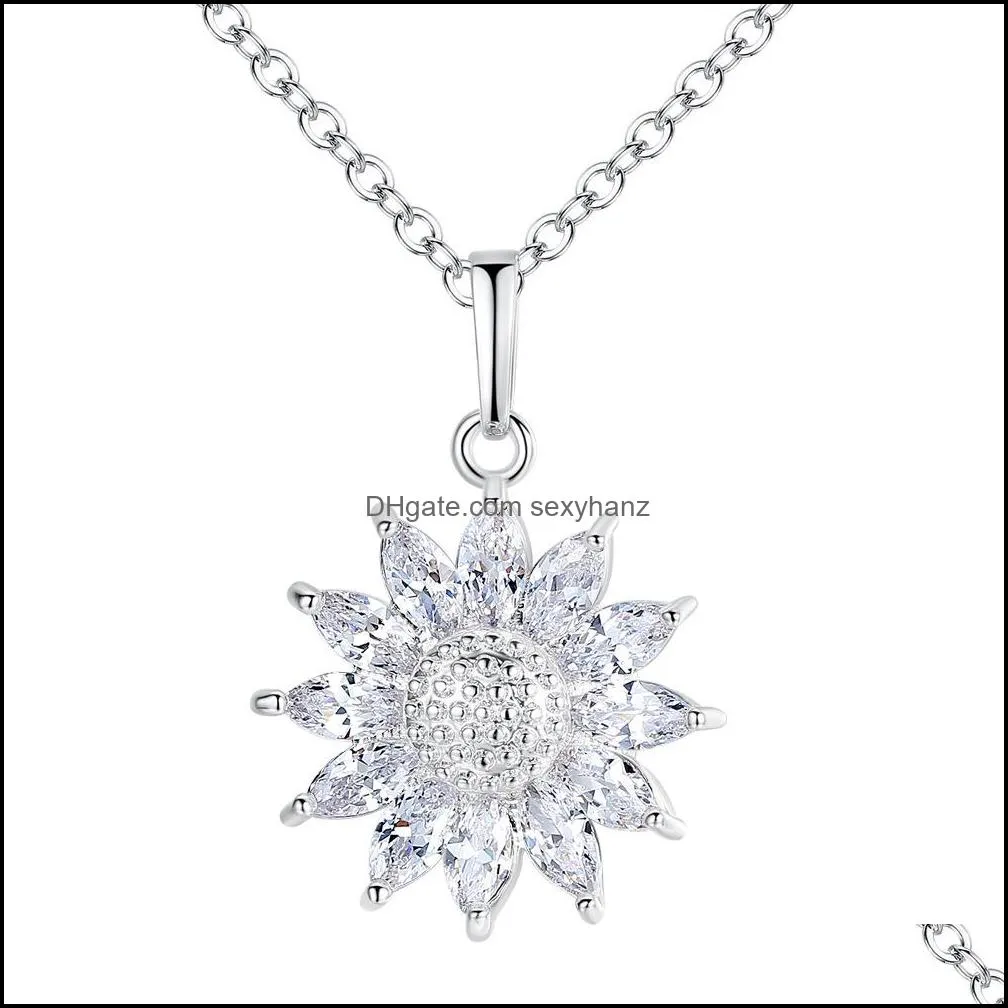 Hot Fashion Jewelry Sunflower Pendant Necklace Zircon Diamond Chain Necklace S584