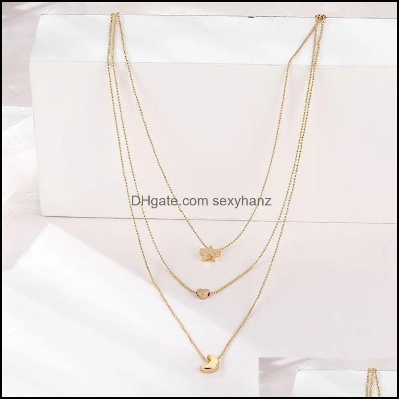 Pendant Necklaces Bohemian Moon Star For Women Girls Vintage Multilayer Gold Color Heart Necklace 2021 Choker Fashion Jewelry