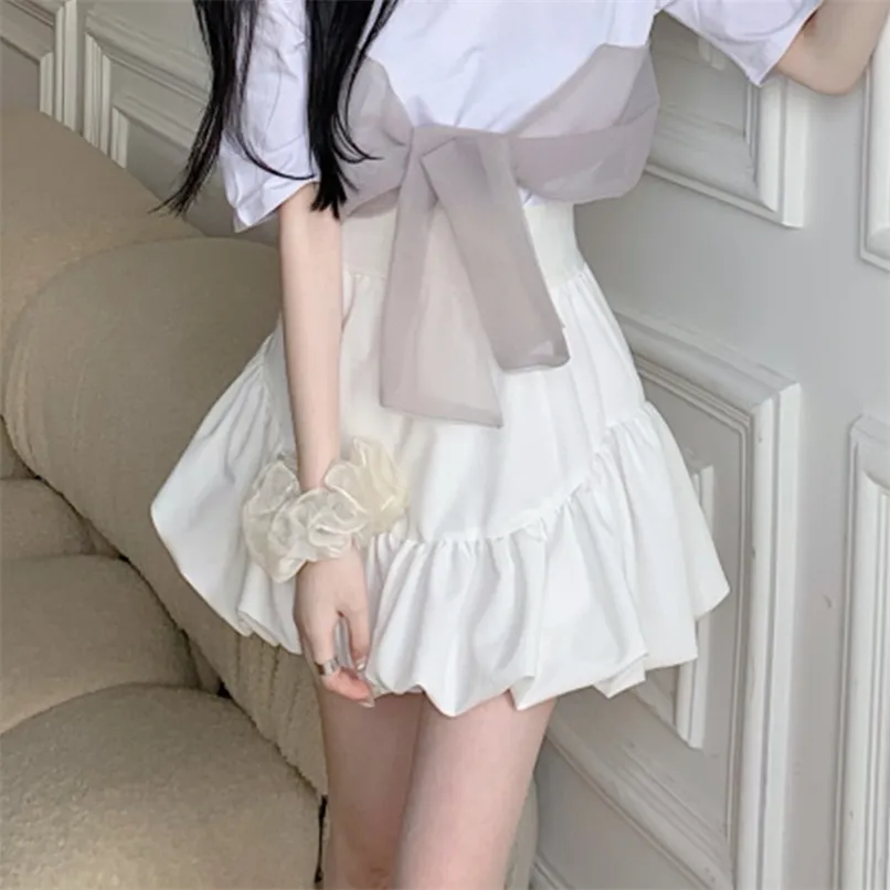 White ball Skirt Short Woman Elastic Waist Mini s Sexy Mircro Summer Tennis Preppy Accessory 210529