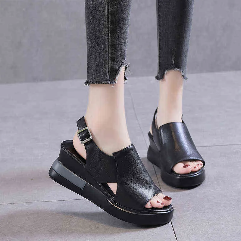 Summer Wedge Shoes for Women Sandals Solid Color Open Toe High Heels Casual Ladies Buckle Strap Fashion Female Sandalias Mujer Y220224