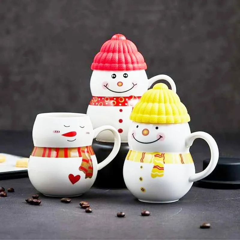 أكواب 9 أنواع من الإبداعية السيراميك القهوة القدح عيد الميلاد الكرتون ثلج ماء كوب مع غطاء زجاجة المنزل سنة 2022 هدايا