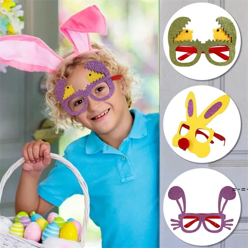 Osterhasen-Kaninchen-Brille, grün, gelbe Eier, Küken, lustiger Brillenrahmen für Kinder, Foto-Geburtstagsparty-Requisiten RRD12938