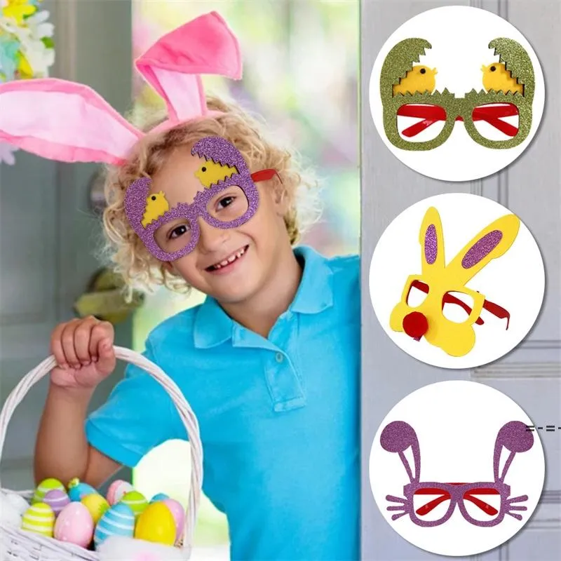 Lunettes de lapin de Pâques Oeufs jaunes verts Poussin Lunettes amusantes Cadre pour enfants Photo Accessoires de fête d'anniversaire RRD12938