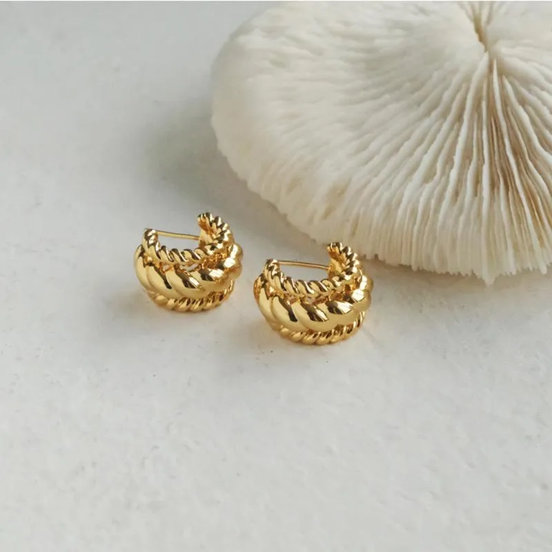 Stud CHUANGU Designer Polished Wide Gold Twisted Earrings For Women Chunky Half Circle Cuffs Wholesale Jewelry