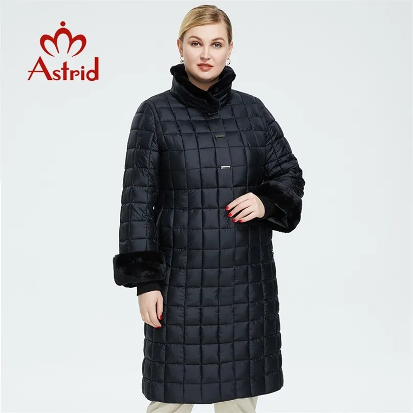 Astrid Winter Women's Coat Kvinnor Lång Varm Parka Plaid Jacka med kaninpäls Hood Stora Storlekar Kvinnakläder FR-2040 210923