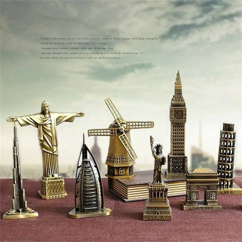 ERMAKOVA Metal World Famous Building Architecture Model Statue Landmark Tourist Souvenir Home Office Decoration 211108