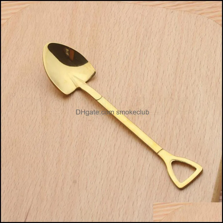 Shovel Shape Cake Spoon Stainless Steel Mini Fruit Fork For Tea Coffee Sugar Ice Cream Cafe Bar Tableware RRA1861