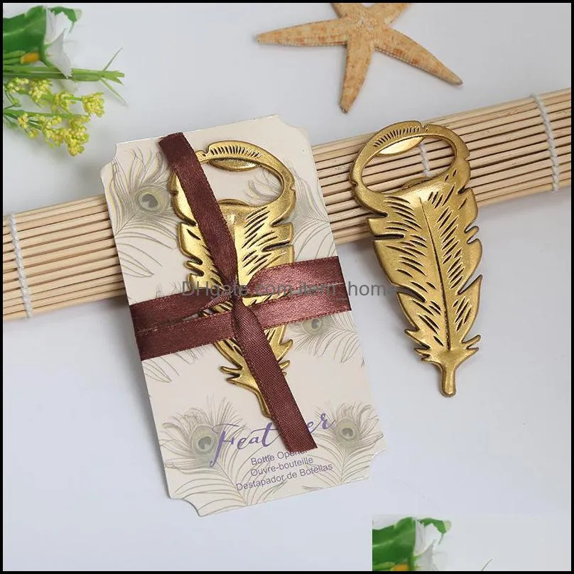 Wedding Favor Gold Feather Bottle Opener