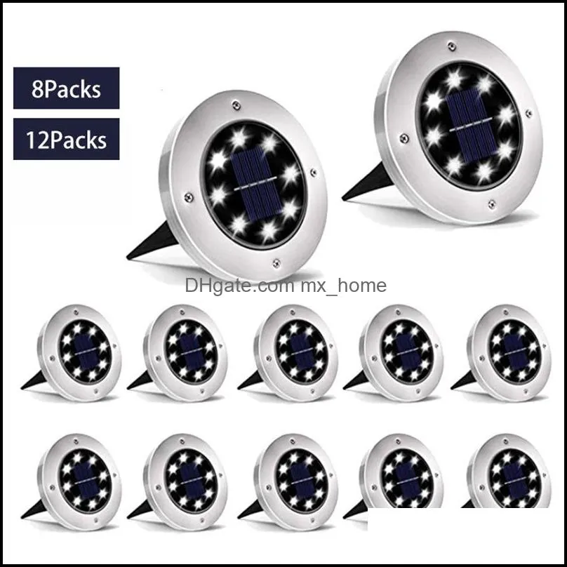 8/10/12/16 Led Solar Underground Lights Stainless Steel Solar Buried Floor Light Waterproof Outdoor Garden Path Ground Lights VTKY2047